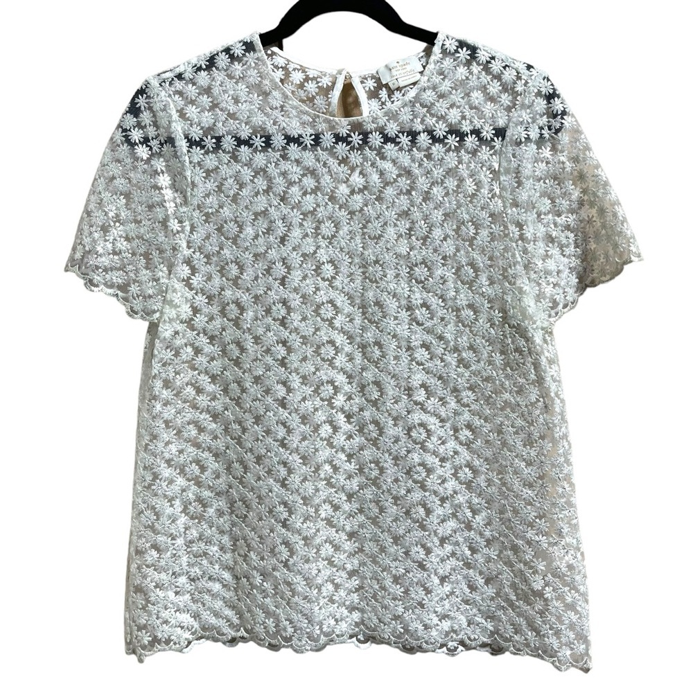 Kate Spade Live Colorfully Sheer Scolloped Hem Ditsy Women’s Blouse Women’s 8